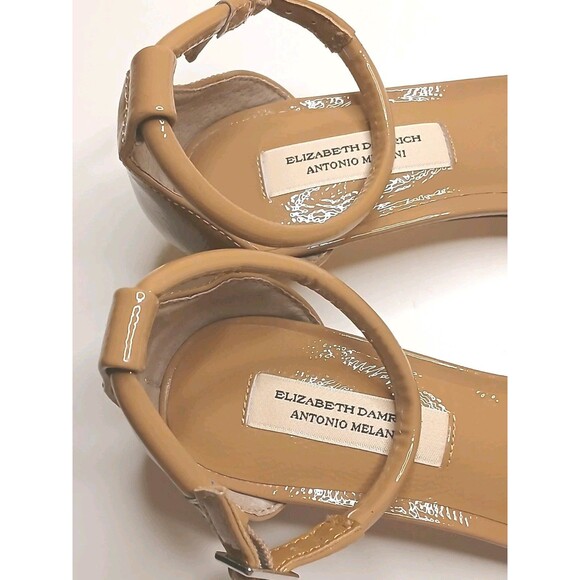 Antonio Melani Sandals Sz 6.5 Tan Brown Patent Leather Strappy Kitten Heel $150 - Picture 15 of 16